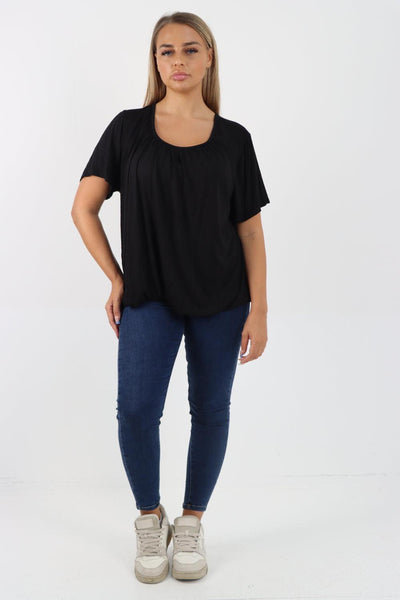 Bubble Hem Stretchy Short Sleeve Top - Lashra Fashion