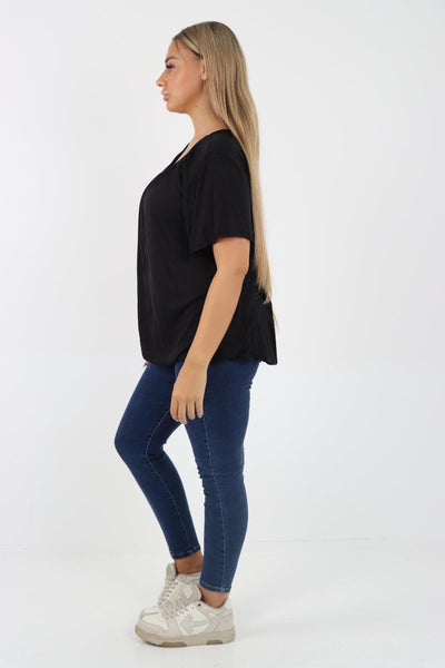 Bubble Hem Stretchy Short Sleeve Top - Lashra Fashion