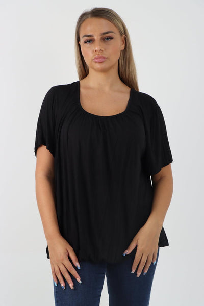 Bubble Hem Stretchy Short Sleeve Top - Lashra Fashion