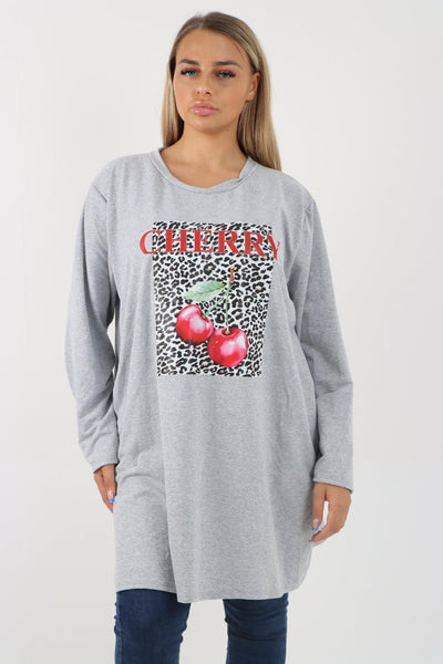 Long Sleeve Cherry Print Tunic Top - Lashra Fashion