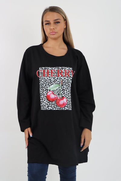 Long Sleeve Cherry Print Tunic Top - Lashra Fashion