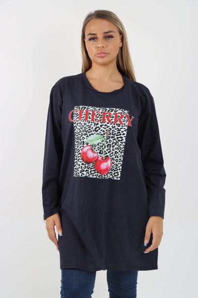 Long Sleeve Cherry Print Tunic Top - Lashra Fashion