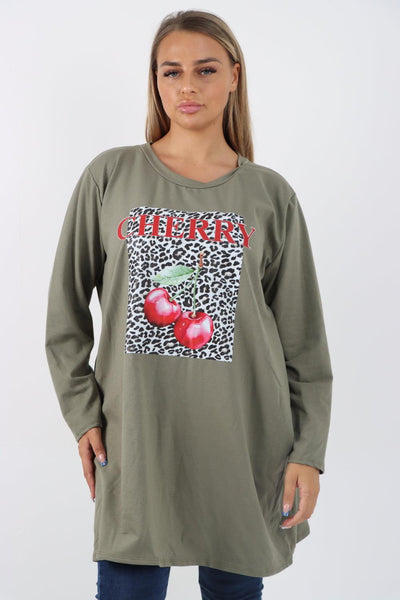 Long Sleeve Cherry Print Tunic Top - Lashra Fashion