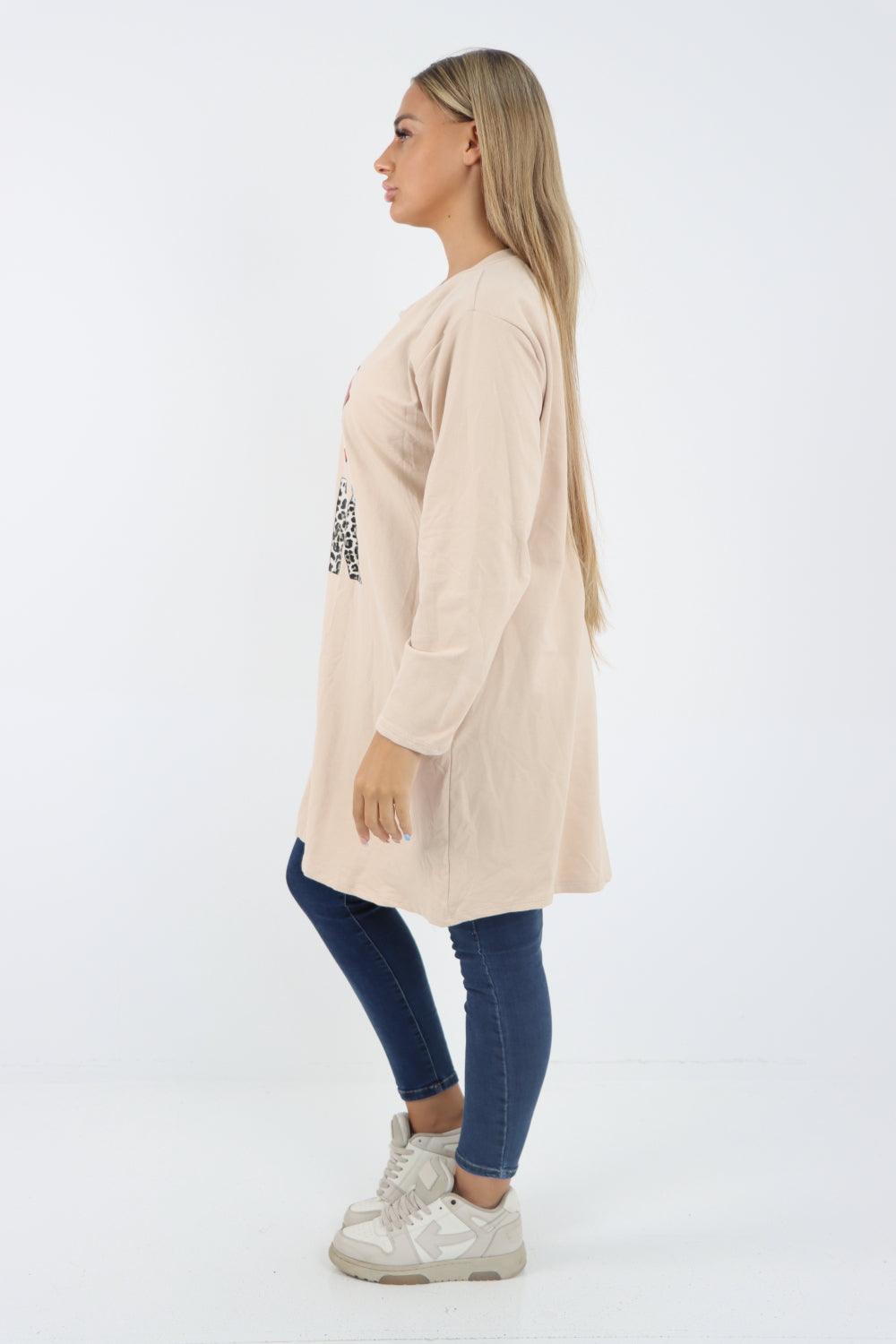 Rock Print Lip Long Sleeve Tunic Top - Lashra Fashion