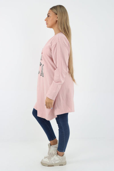 Rock Print Lip Long Sleeve Tunic Top - Lashra Fashion