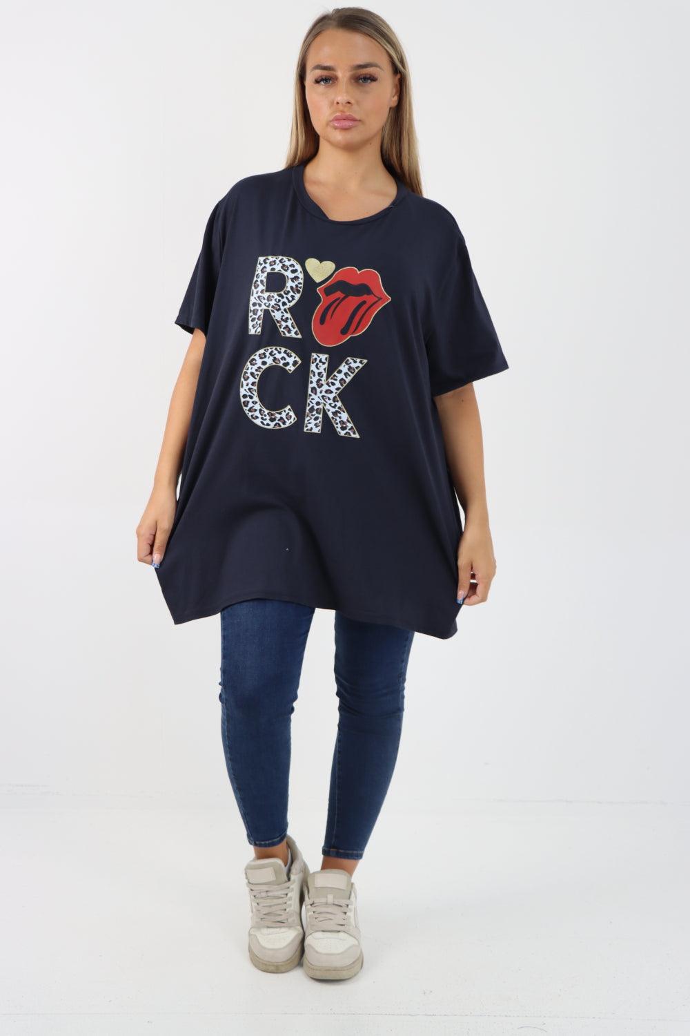 Rock Print Short Sleeve Tunic Top - Lashra Fashion