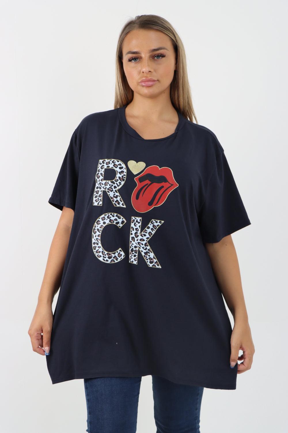 Rock Print Short Sleeve Tunic Top - Lashra Fashion