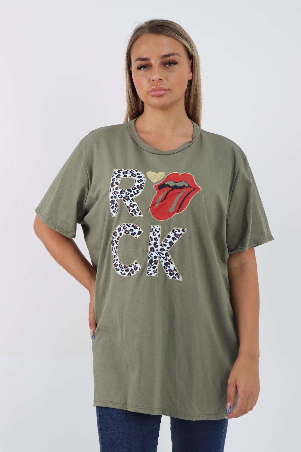 Rock Print Short Sleeve Tunic Top - Lashra Fashion