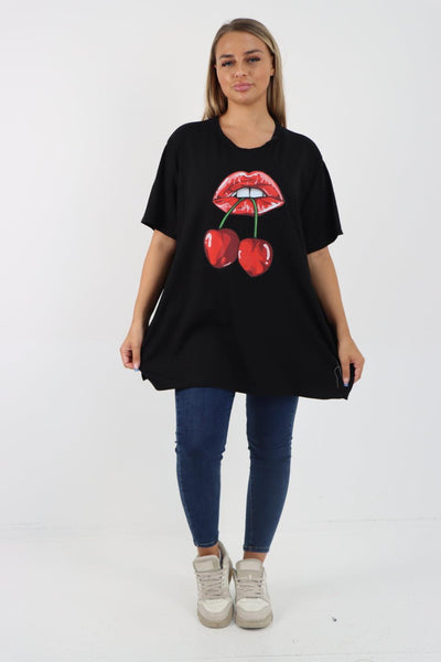 Cherry Lip Print Tunic Top - Lashra Fashion