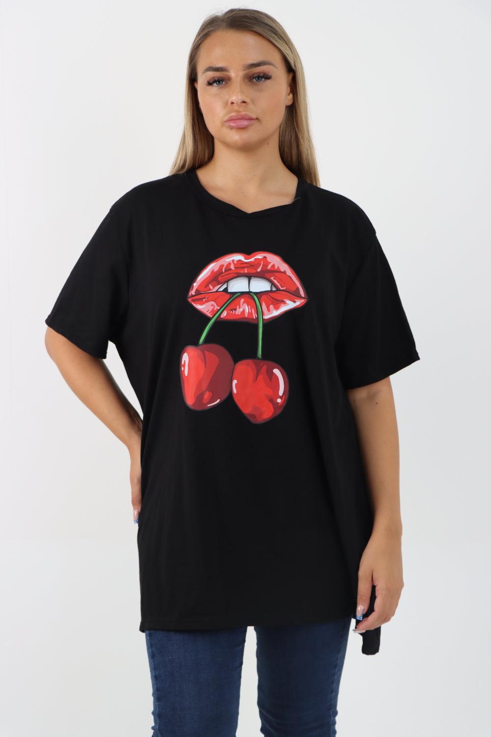 Cherry Lip Print Tunic Top - Lashra Fashion