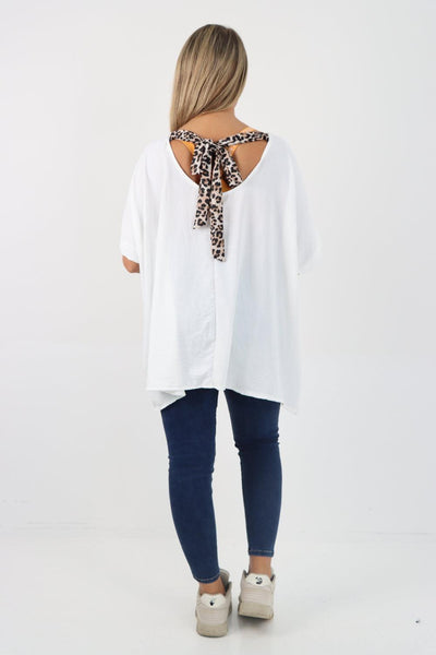 Leopard Tie Back Knot Tunic Top - Lashra Fashion