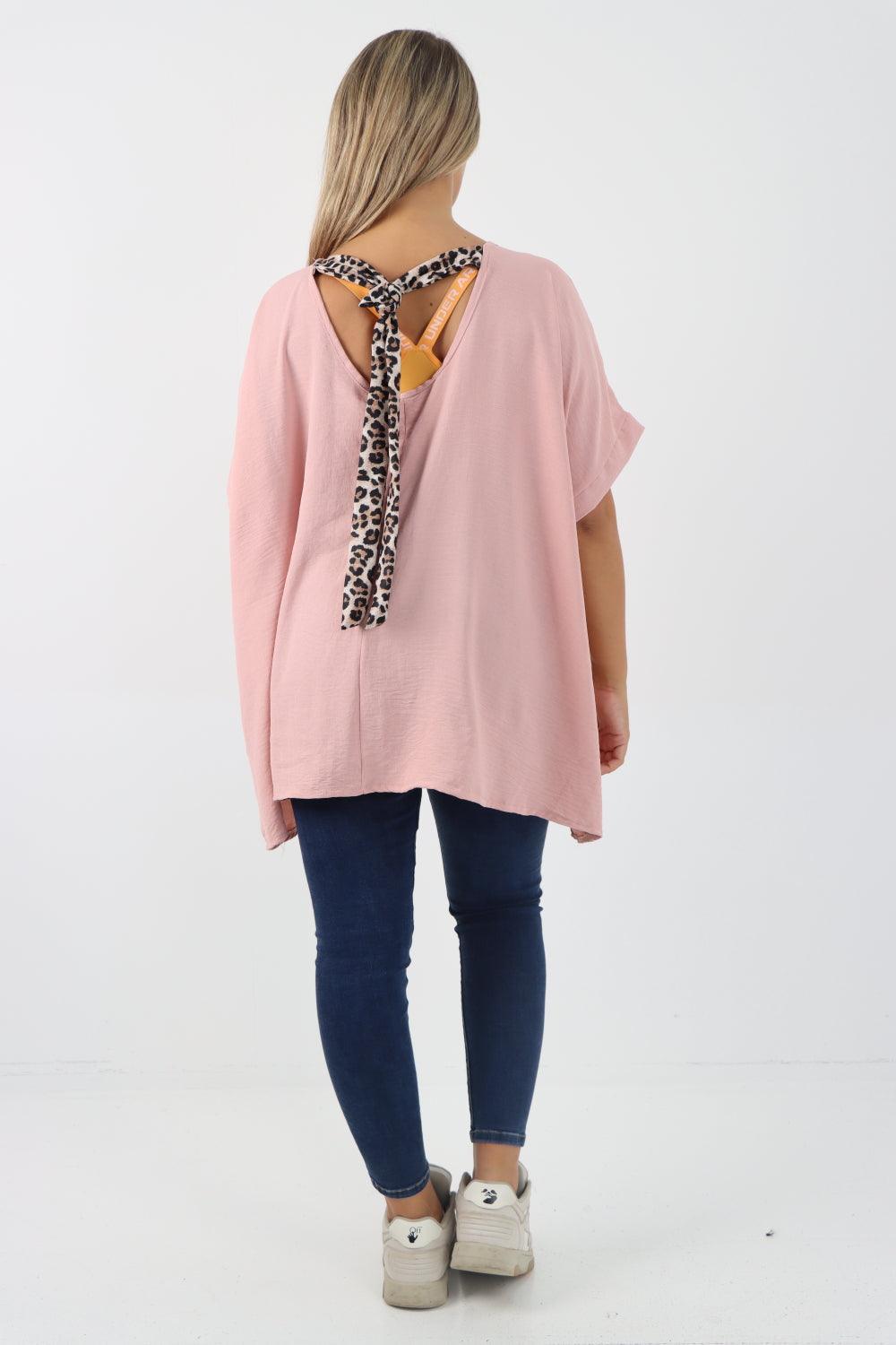 Leopard Tie Back Knot Tunic Top - Lashra Fashion