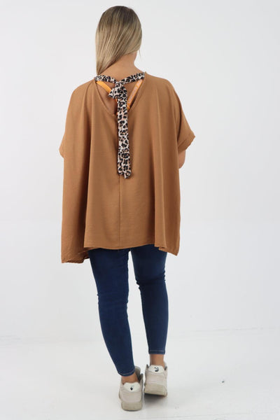 Leopard Tie Back Knot Tunic Top - Lashra Fashion