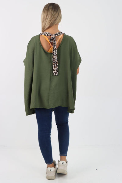 Leopard Tie Back Knot Tunic Top - Lashra Fashion