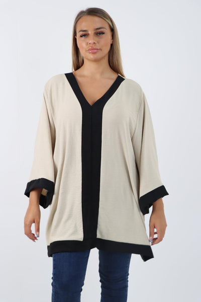 2 Tone Panel V Neck Tunic Top - Lashra Fashion