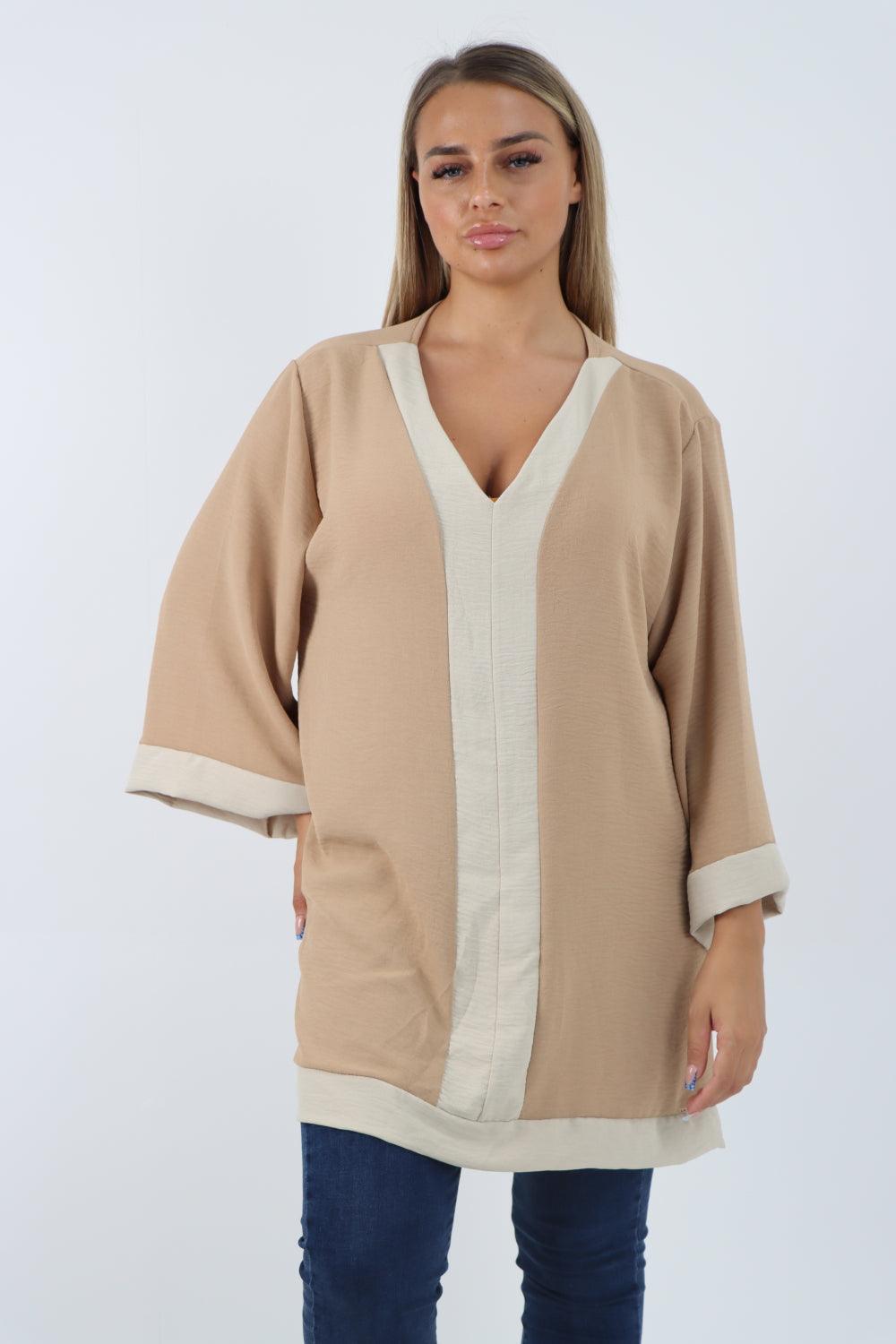 2 Tone Panel V Neck Tunic Top - Lashra Fashion