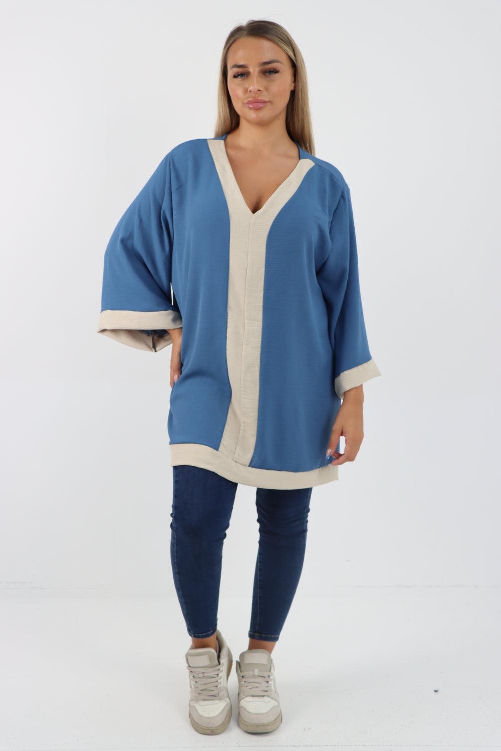 2 Tone Panel V Neck Tunic Top - Lashra Fashion