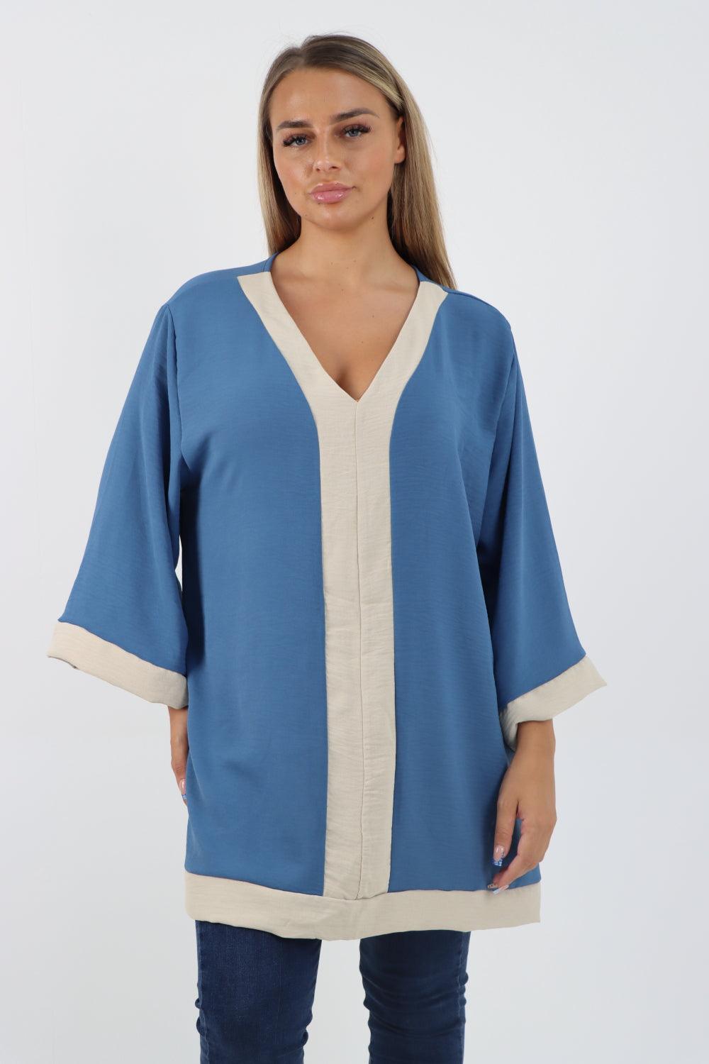 2 Tone Panel V Neck Tunic Top - Lashra Fashion