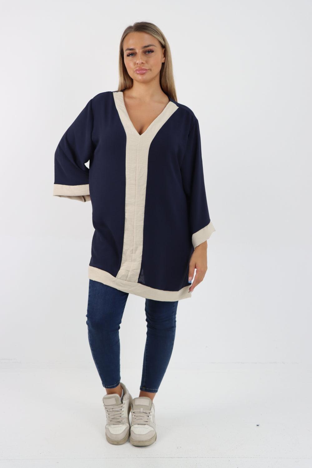 2 Tone Panel V Neck Tunic Top - Lashra Fashion