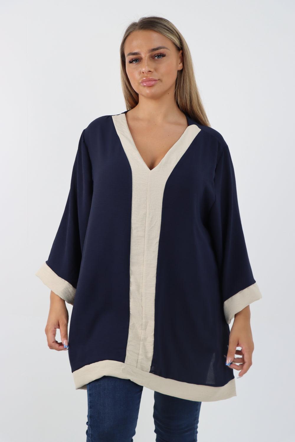 2 Tone Panel V Neck Tunic Top - Lashra Fashion