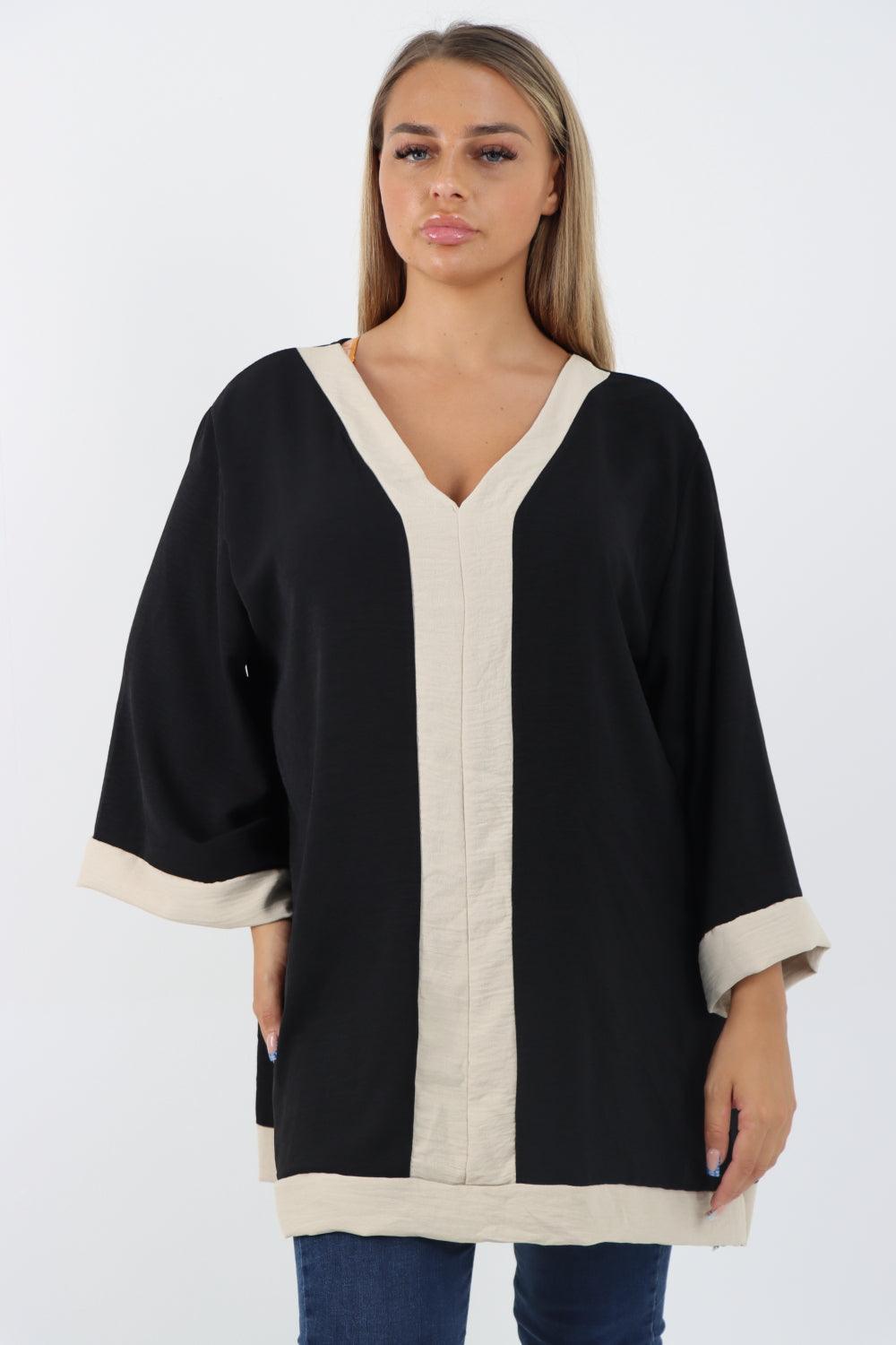 2 Tone Panel V Neck Tunic Top - Lashra Fashion