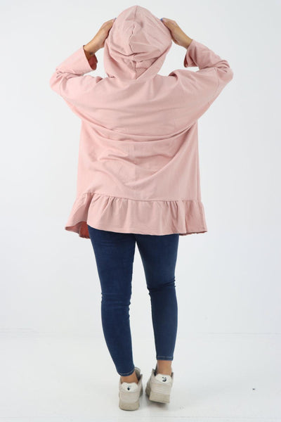 Frill Hem Long Sleeve Hooded Top - Lashra Fashion