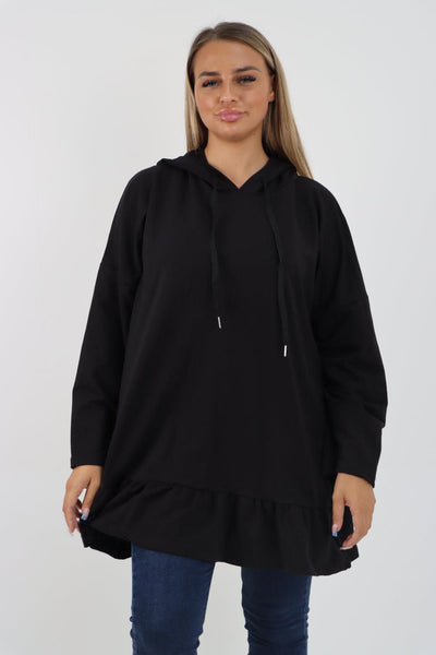 Frill Hem Long Sleeve Hooded Top - Lashra Fashion