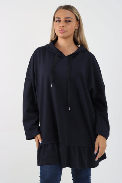 Frill Hem Long Sleeve Hooded Top - Lashra Fashion