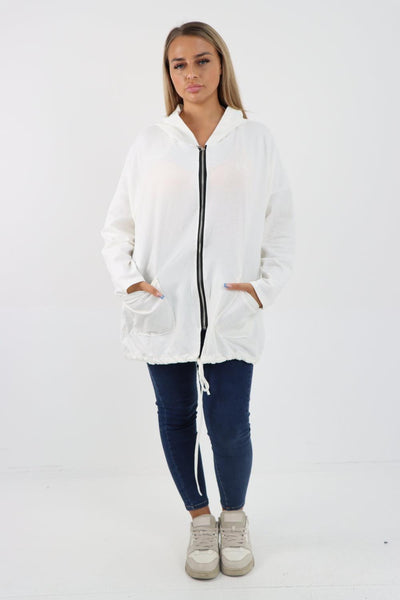 Longline Zip Pockets Hooded Top - Lashra Fashion