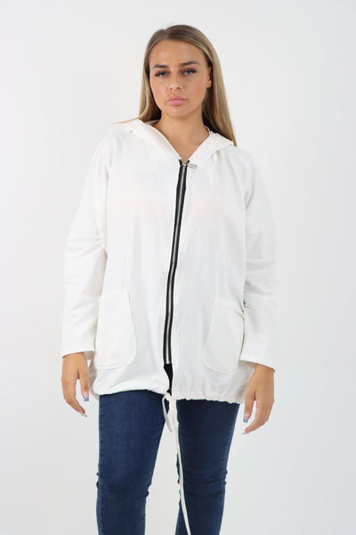 Longline Zip Pockets Hooded Top - Lashra Fashion