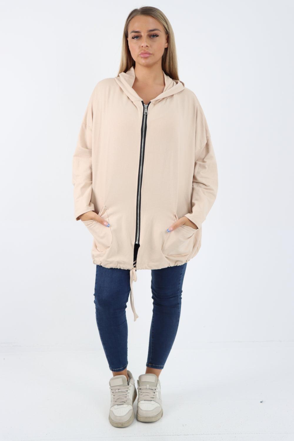 Longline Zip Pockets Hooded Top - Lashra Fashion