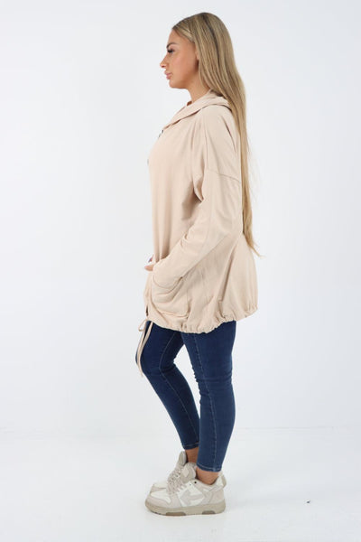 Longline Zip Pockets Hooded Top - Lashra Fashion