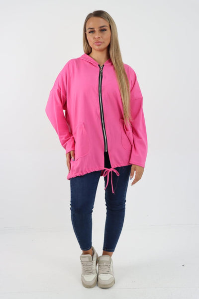 Longline Zip Pockets Hooded Top - Lashra Fashion