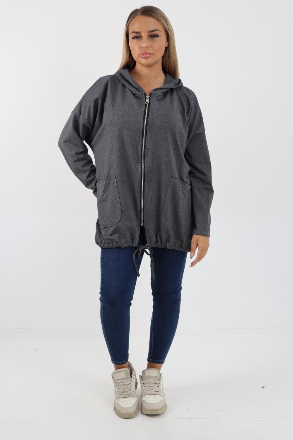 Longline Zip Pockets Hooded Top - Lashra Fashion