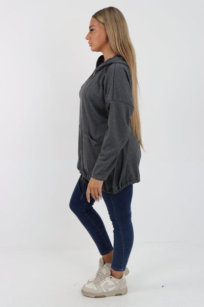 Longline Zip Pockets Hooded Top - Lashra Fashion