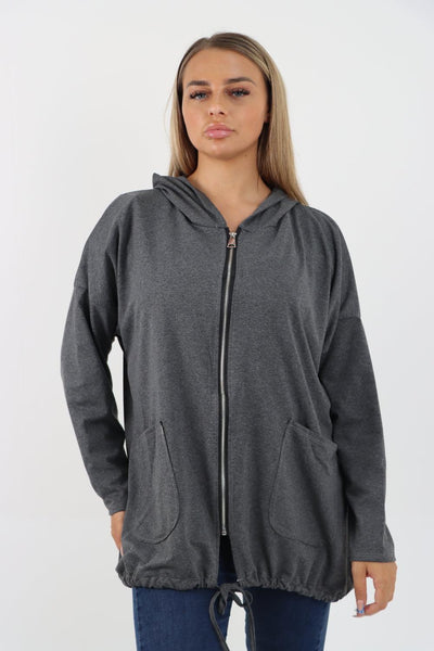 Longline Zip Pockets Hooded Top - Lashra Fashion