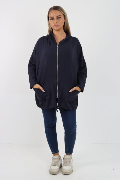 Longline Zip Pockets Hooded Top - Lashra Fashion