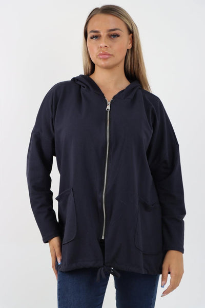 Longline Zip Pockets Hooded Top - Lashra Fashion