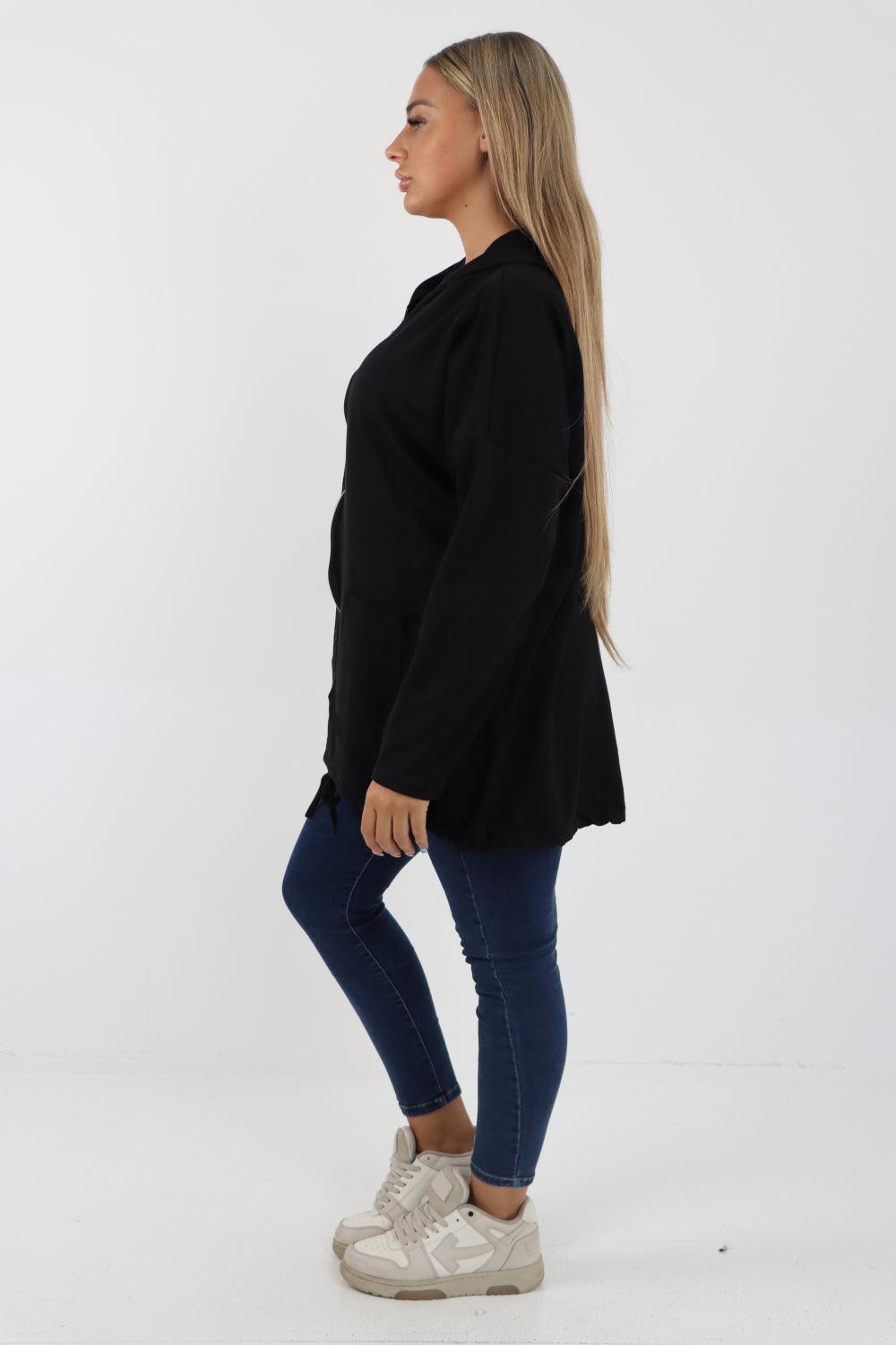 Longline Zip Pockets Hooded Top - Lashra Fashion