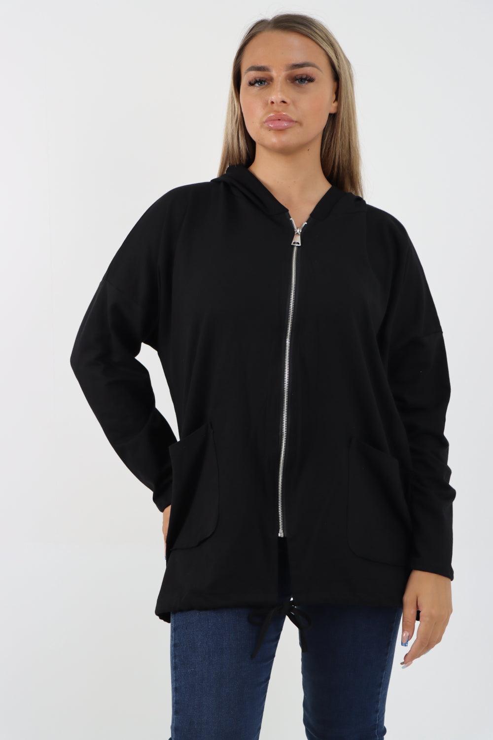 Longline Zip Pockets Hooded Top - Lashra Fashion