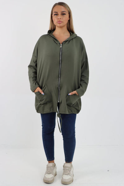 Longline Zip Pockets Hooded Top - Lashra Fashion