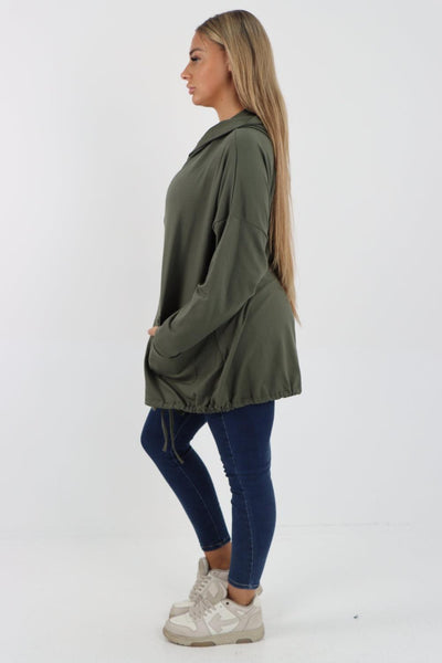 Longline Zip Pockets Hooded Top - Lashra Fashion