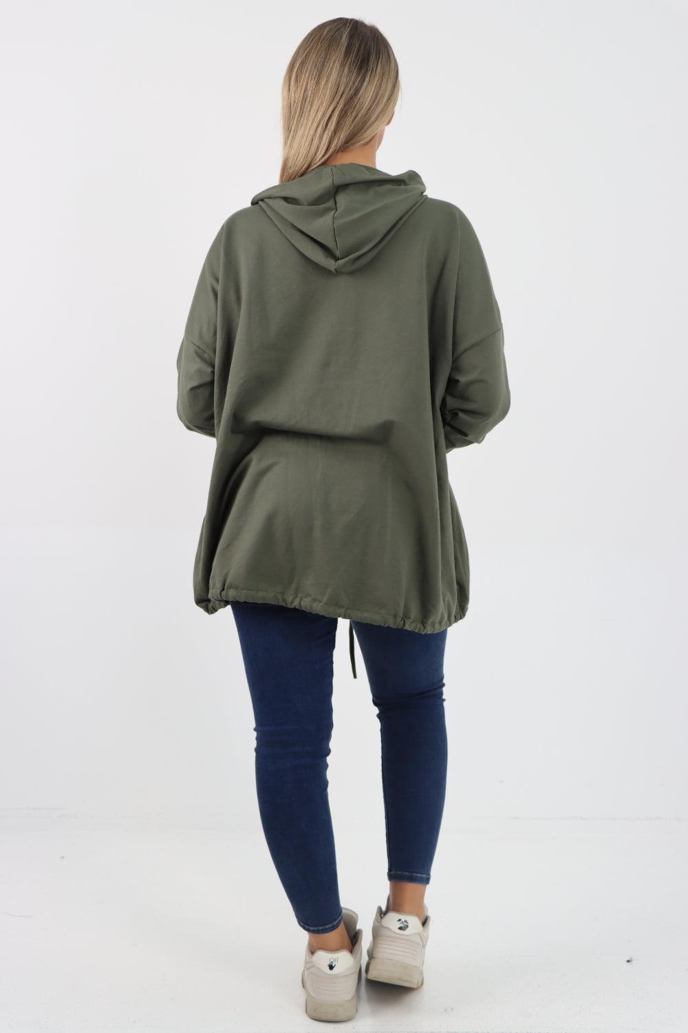 Longline Zip Pockets Hooded Top - Lashra Fashion