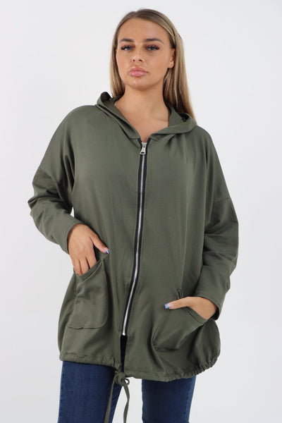 Longline Zip Pockets Hooded Top - Lashra Fashion