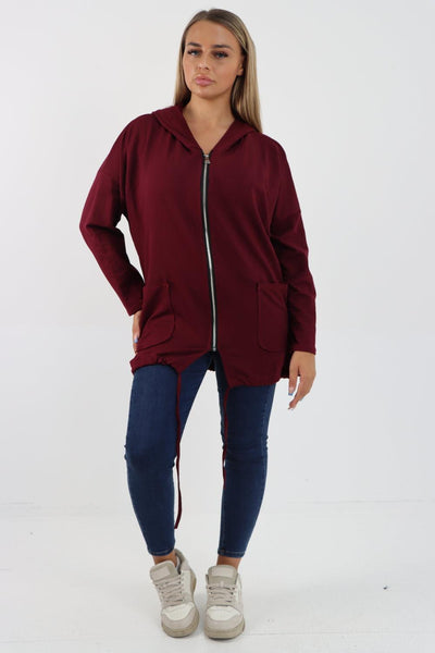 Longline Zip Pockets Hooded Top - Lashra Fashion