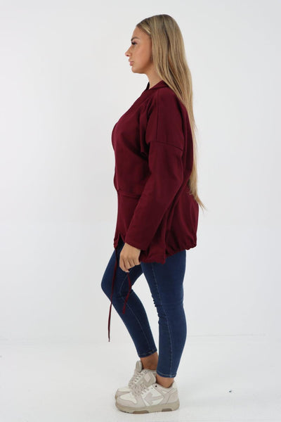 Longline Zip Pockets Hooded Top - Lashra Fashion