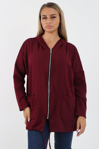 Longline Zip Pockets Hooded Top - Lashra Fashion