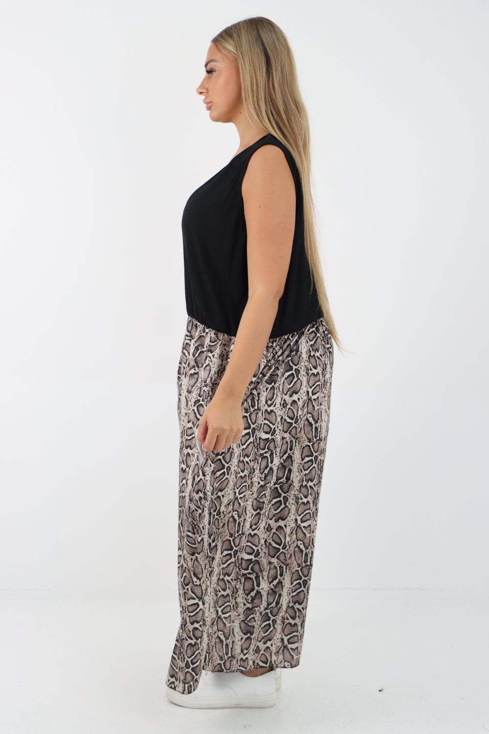 Ribbed Vest Animal Print Maxi Dress - Lashra Fashion