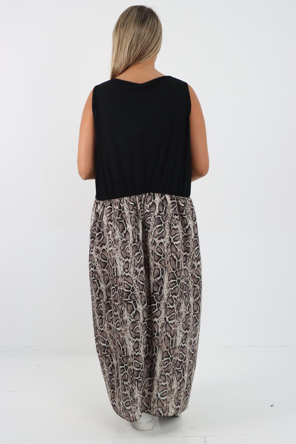 Ribbed Vest Animal Print Maxi Dress - Lashra Fashion