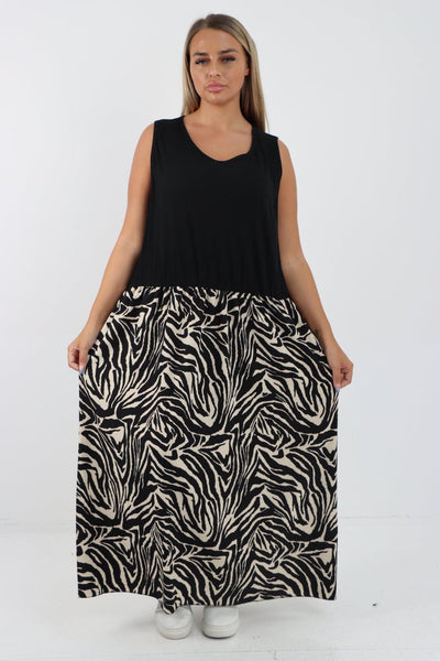 Ribbed Vest Animal Print Maxi Dress - Lashra Fashion